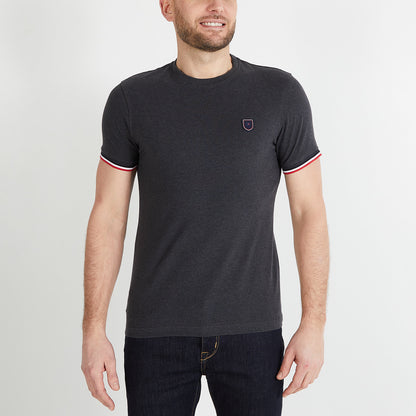 Dark Grey Slim Fit T Shirt With Tricolour Trim_H23MAITC0001_GRF7_01