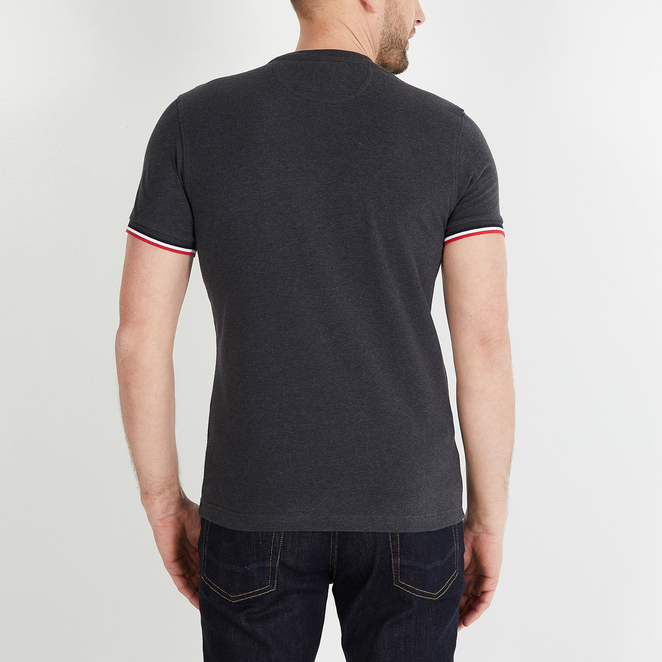 Dark Grey Slim Fit T Shirt With Tricolour Trim_H23MAITC0001_GRF7_02