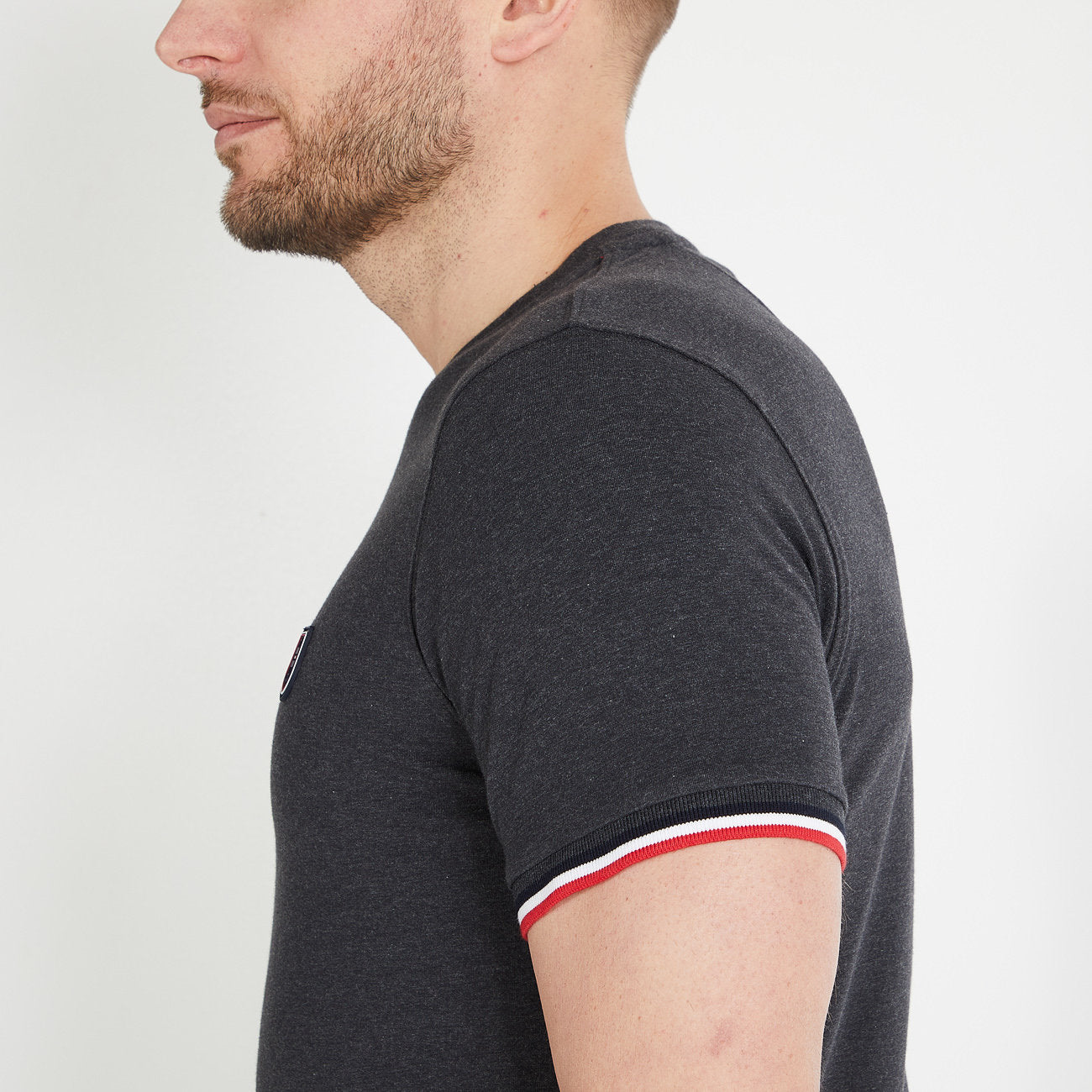 Dark Grey Slim Fit T Shirt With Tricolour Trim_H23MAITC0001_GRF7_04