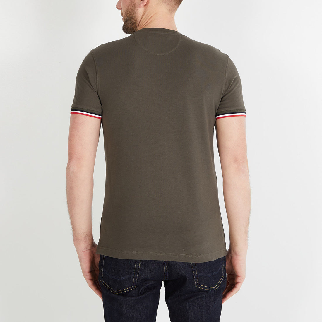 Khaki Slim Fit T Shirt With Tricolour Trim_H23MAITC0001_KAF3_02