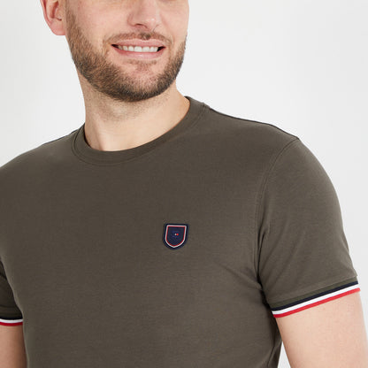 Khaki Slim Fit T Shirt With Tricolour Trim_H23MAITC0001_KAF3_03