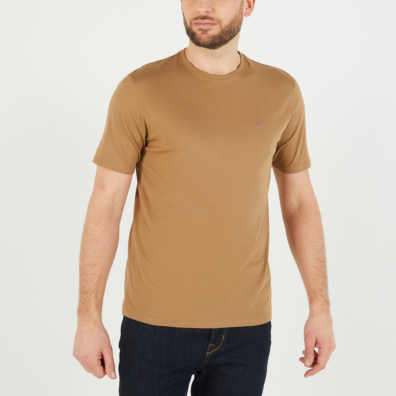 Dark Beige Cotton Pima Short Sleeved T Shirt_H23MAITC0003_BEF4_01