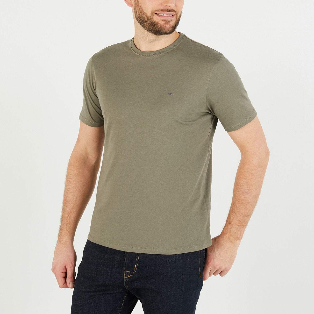 Khaki Cotton Pima Short Sleeved T Shirt_H23MAITC0003_KAM11_01