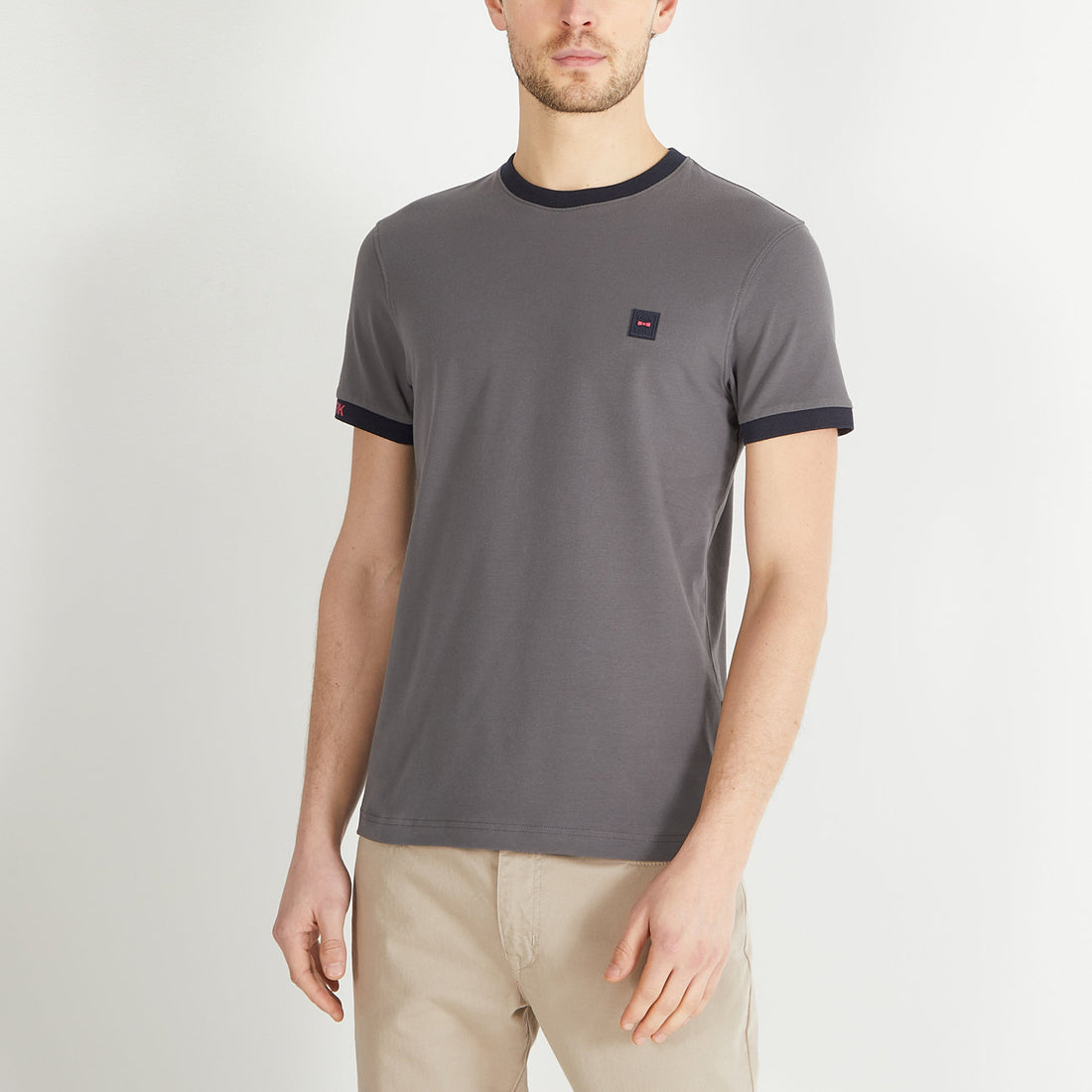 Dark Grey Short-Sleeved T-Shirt With Jacquard Inscription_H23MAITC0005_GRF6_01