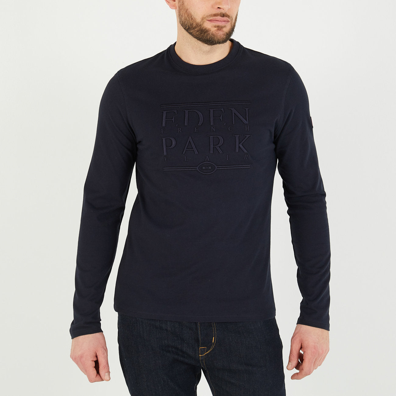 Long-Sleeved Navy Blue T-Shirt With Eden Park French Flair Embroidery_H23MAITL0005_BLF_01