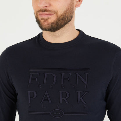 Long-Sleeved Navy Blue T-Shirt With Eden Park French Flair Embroidery_H23MAITL0005_BLF_03