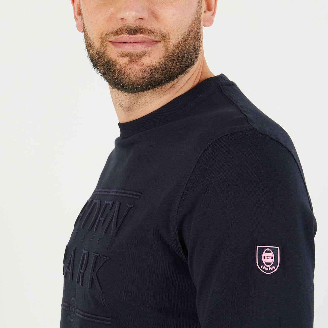 Long-Sleeved Navy Blue T-Shirt With Eden Park French Flair Embroidery_H23MAITL0005_BLF_04
