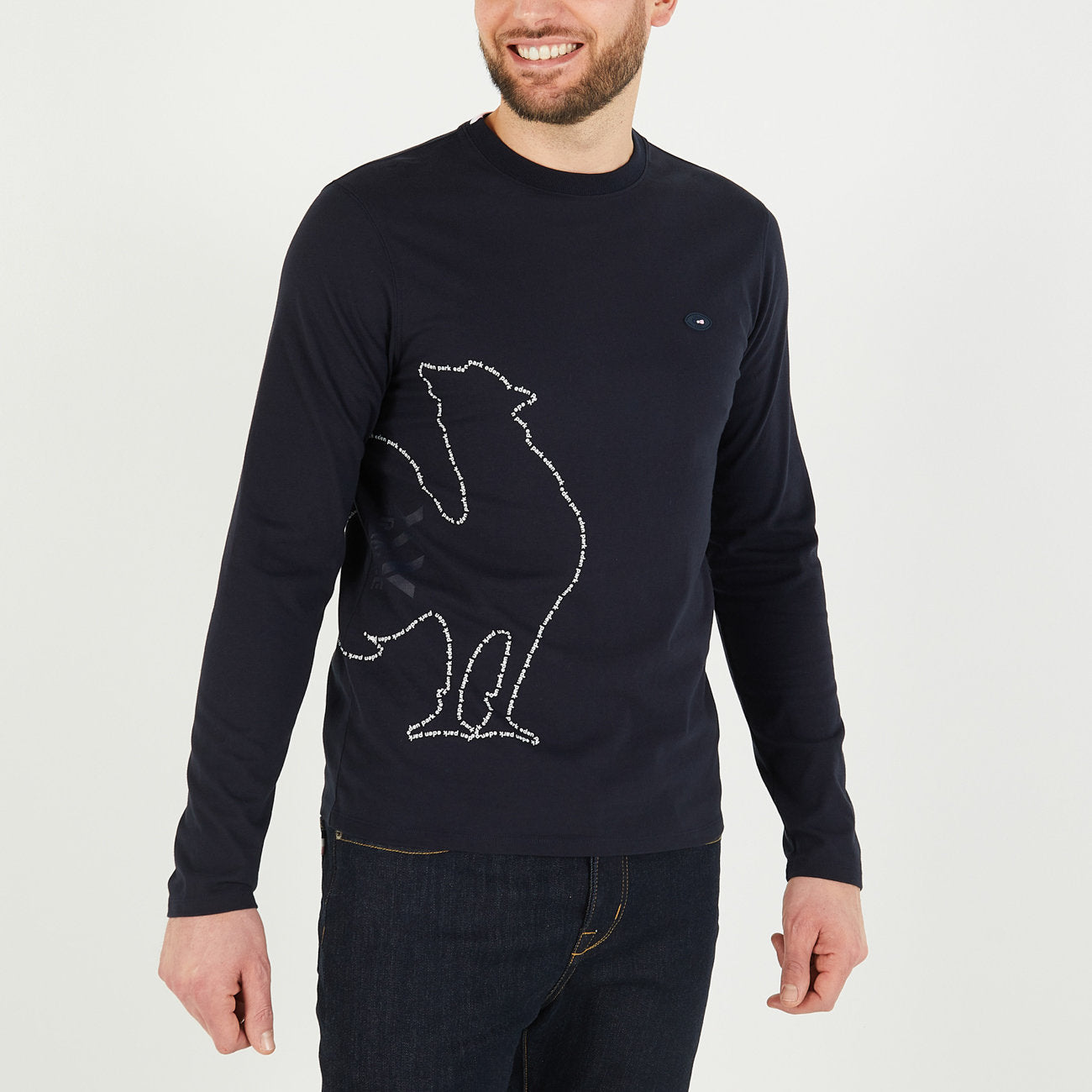 Dark Blue Long-Sleeved T-Shirt With Xv De France Screen Print_H23MAITL0011_BLF_01