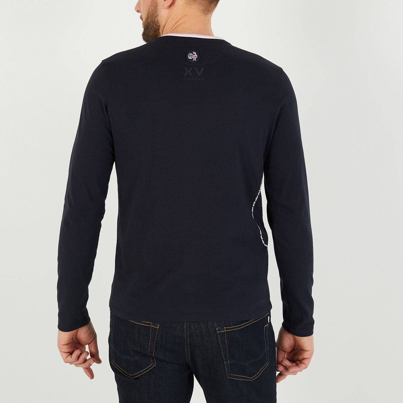 Dark Blue Long-Sleeved T-Shirt With Xv De France Screen Print_H23MAITL0011_BLF_02