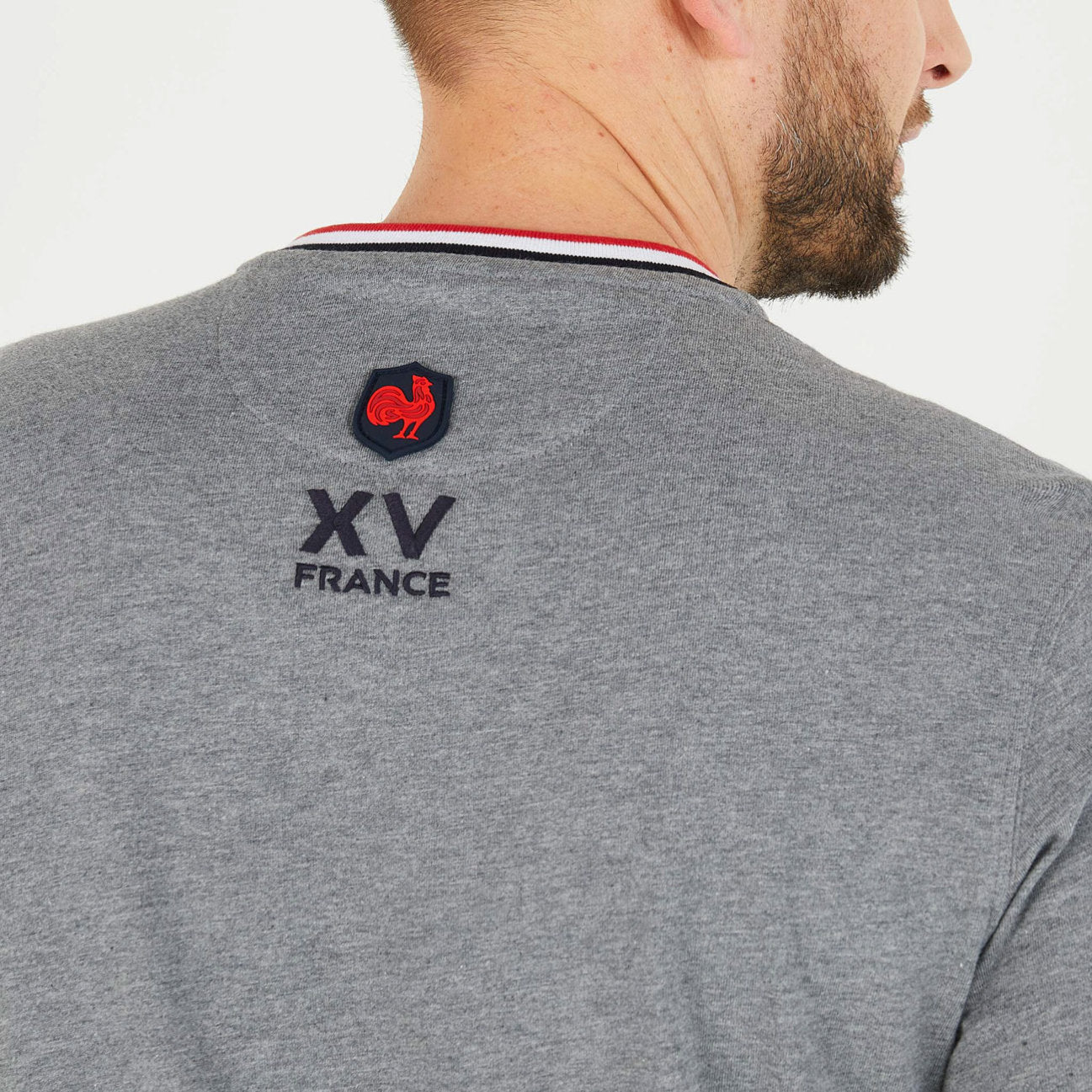 Grey Long-Sleeved Polo With Xv De France Detail_H23MAITL0012_GRM_04