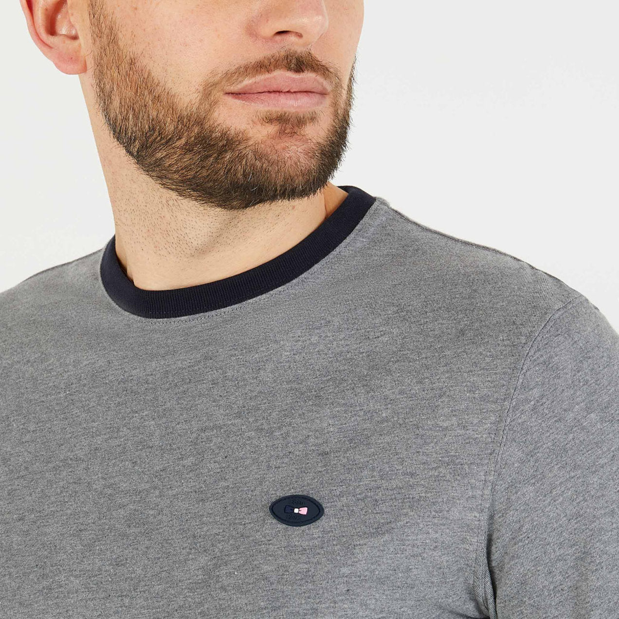 Grey Long-Sleeved Polo With Xv De France Embroidered Detail_H23MAITL0013_GRM_03