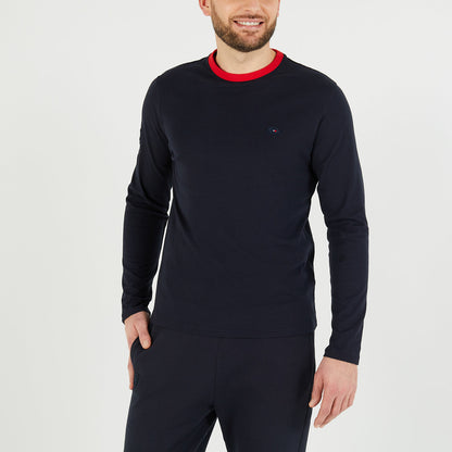 Navy Blue Long-Sleeved T-Shirt With No10 And Xv De France Embroidered Detail_H23MAITL0014_BLF_01