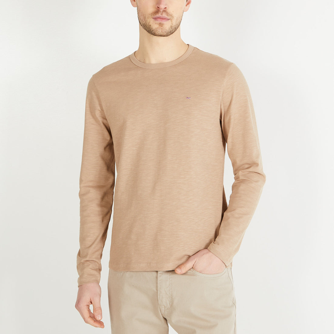 Plain Beige Long-Sleeved T-Shirt_H23MAITL0023_BEC_01