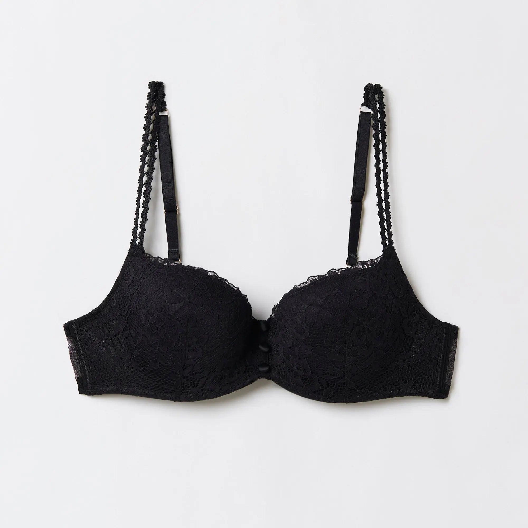 Black Padded Balcony Bra In Different Cup Sizes - BEVAVA