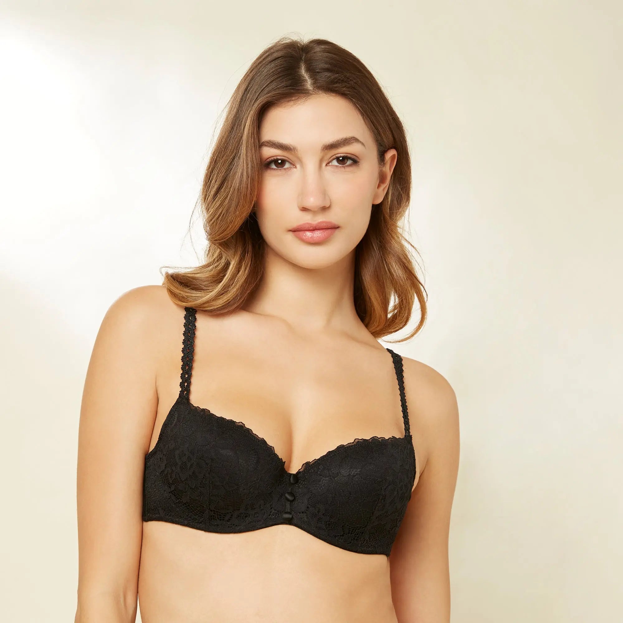 Black Padded Balcony Bra In Different Cup Sizes - BEVAVA