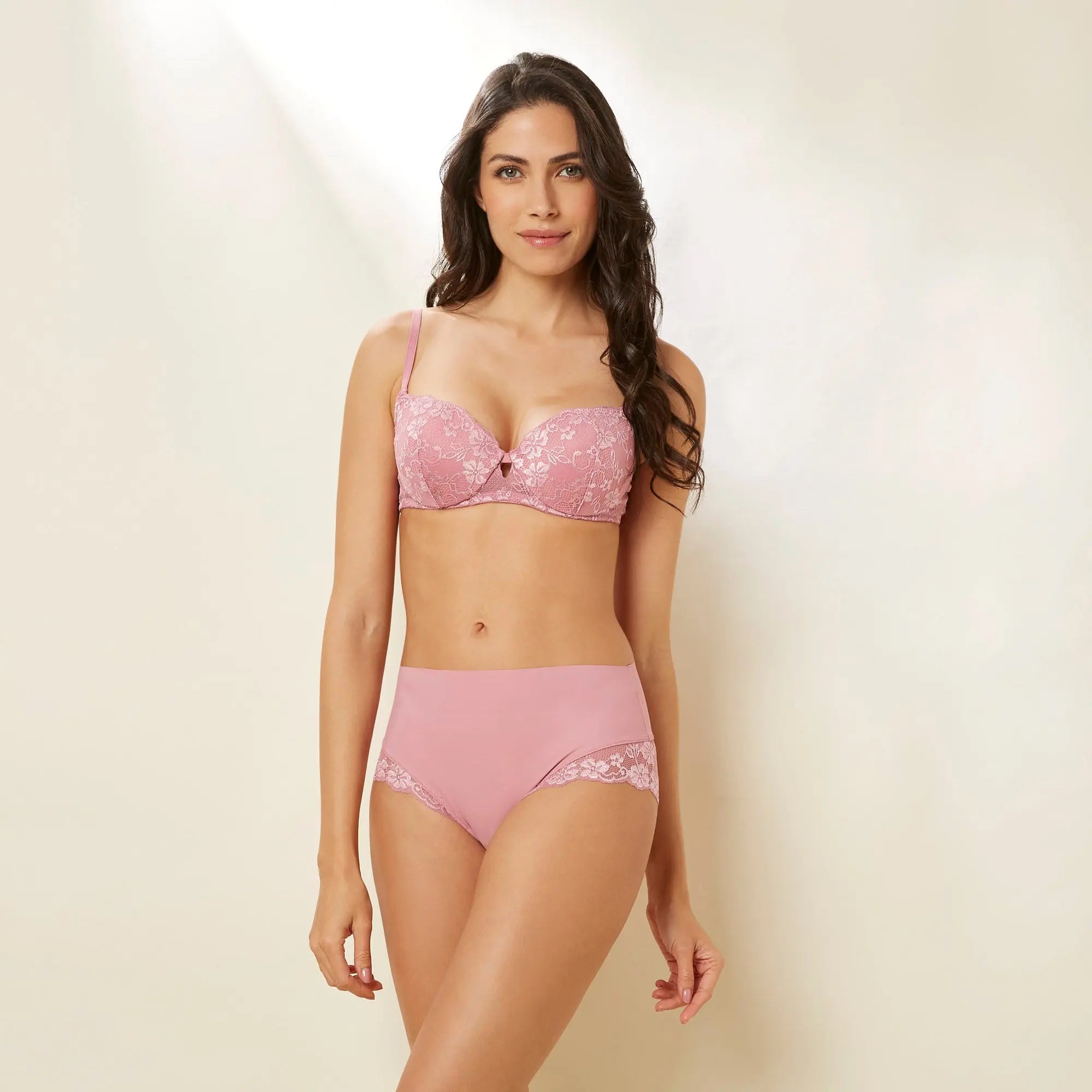 Antique Rose Padded Balcony Bra In Different Cup Sizes - BEVAVA