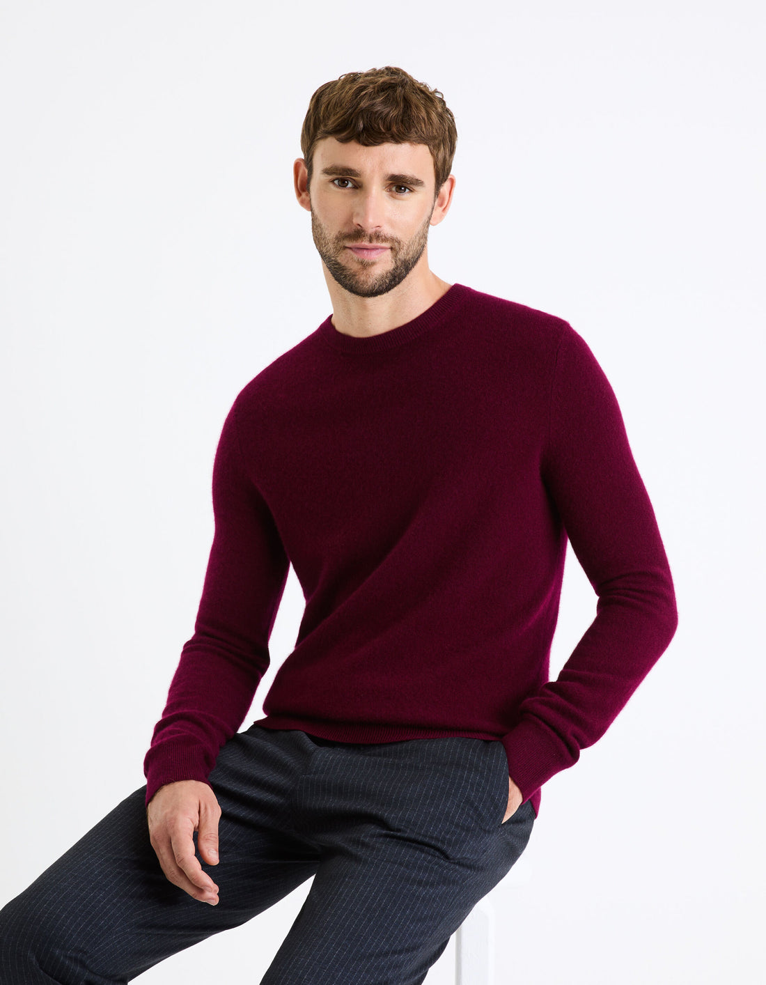 Round Neck Sweater 100% Cashmere_JECLOUD_BURGUNDY_03