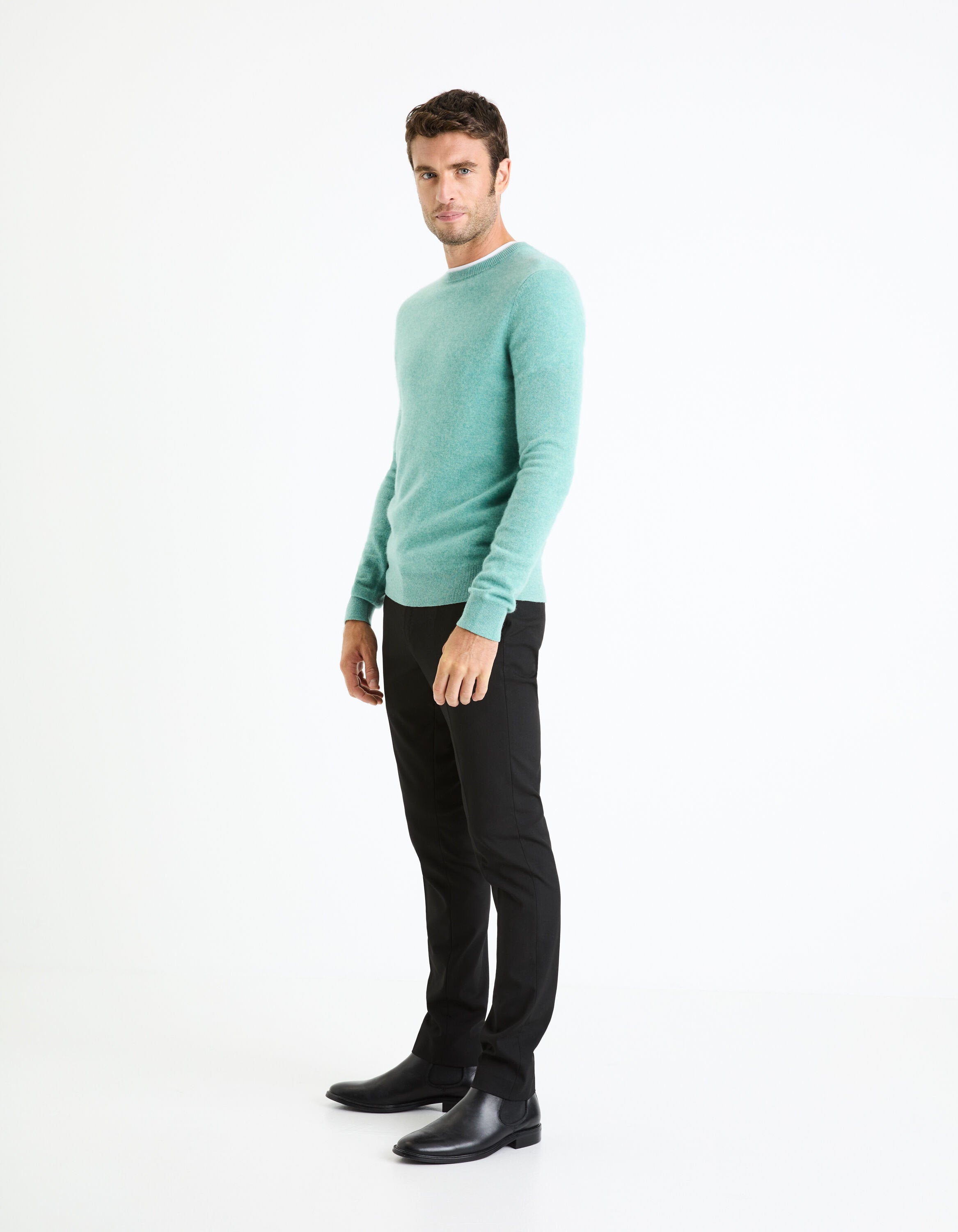 Round Neck Sweater 100% Cashmere_JECLOUD_GREEN MEL_03