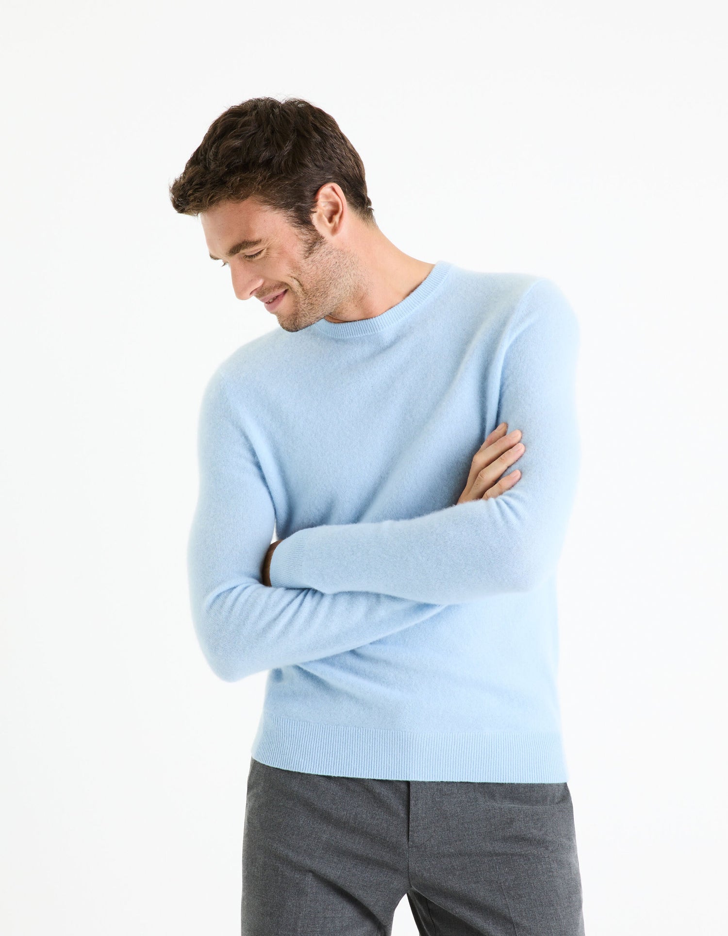 Round Neck Sweater 100% Cashmere_JECLOUD_LIGHT BLUE_03
