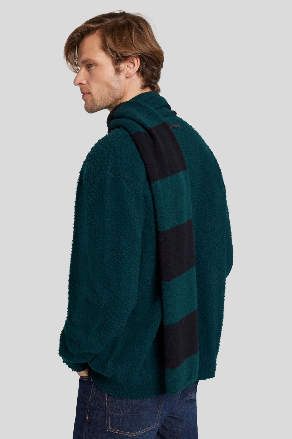 Striped Scarf Wool Cashmere Black &amp; Hunter Green_JS7M955SBH_BH_04