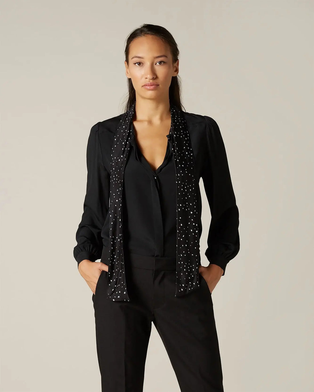 Black Bow Shirt Acetate Silk Ditsy Tie Contrast - BEVAVA