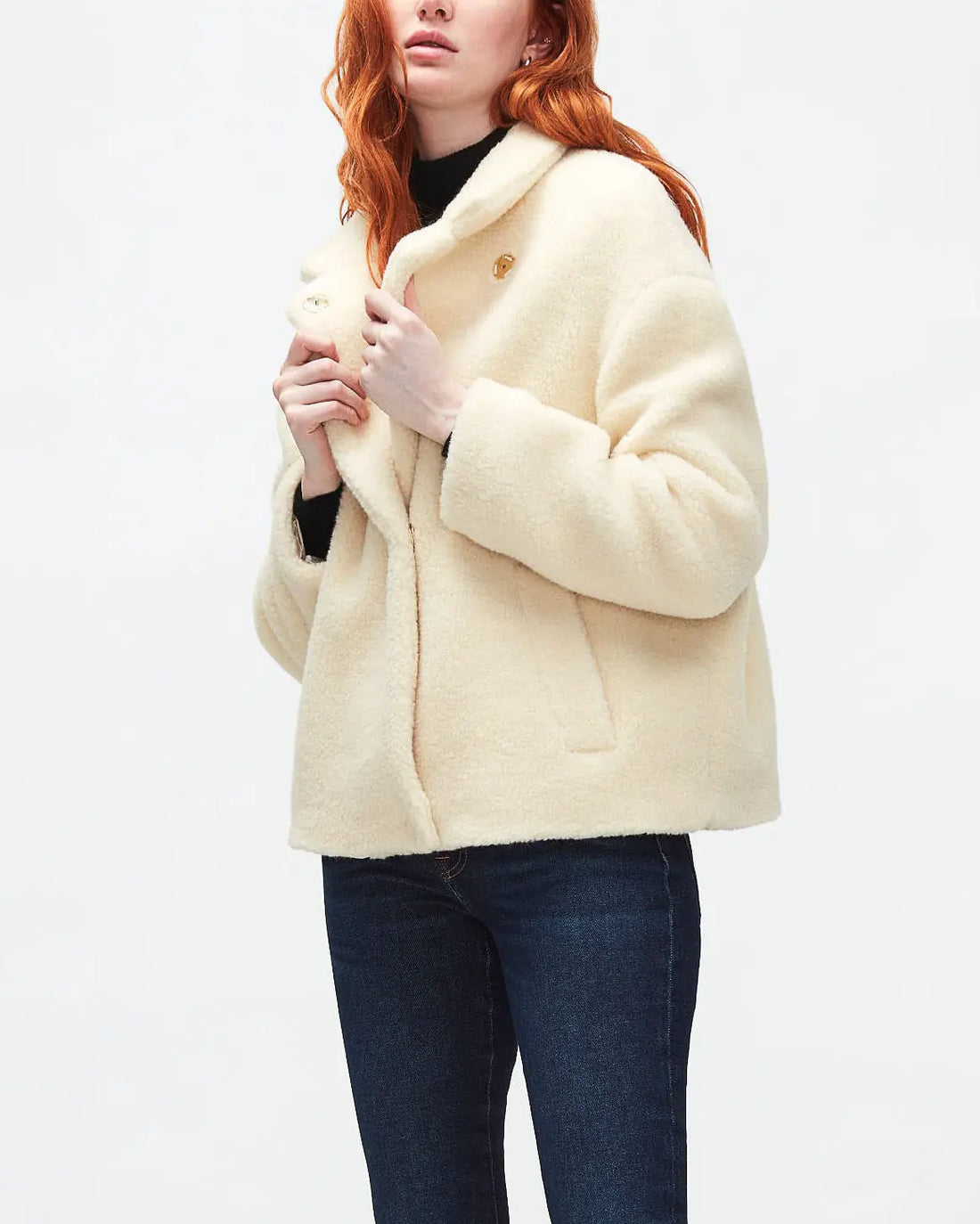 White Shearling Coat Wool Cotton Winter White - BEVAVA