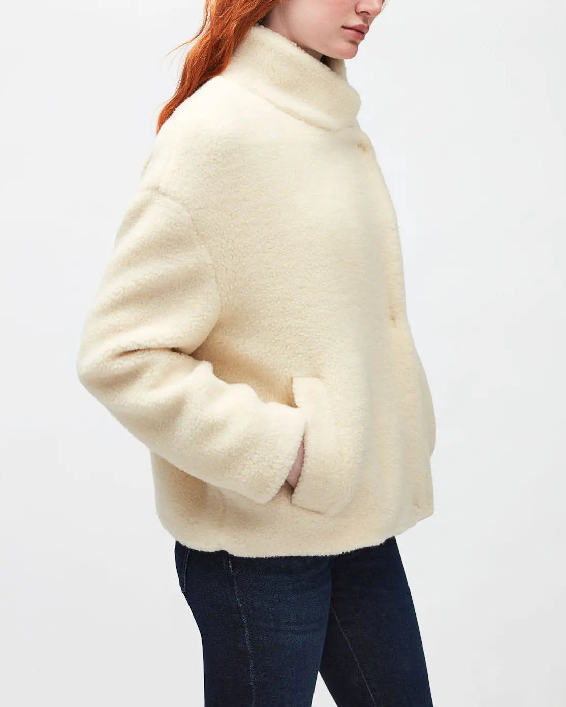 White Shearling Coat Wool Cotton Winter White - BEVAVA