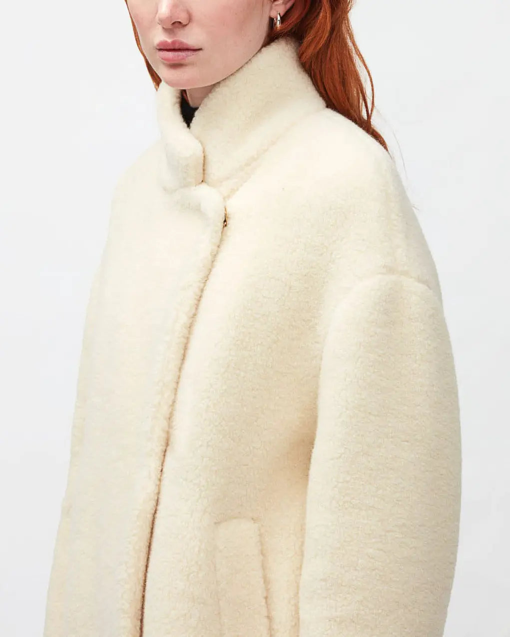 White Shearling Coat Wool Cotton Winter White - BEVAVA