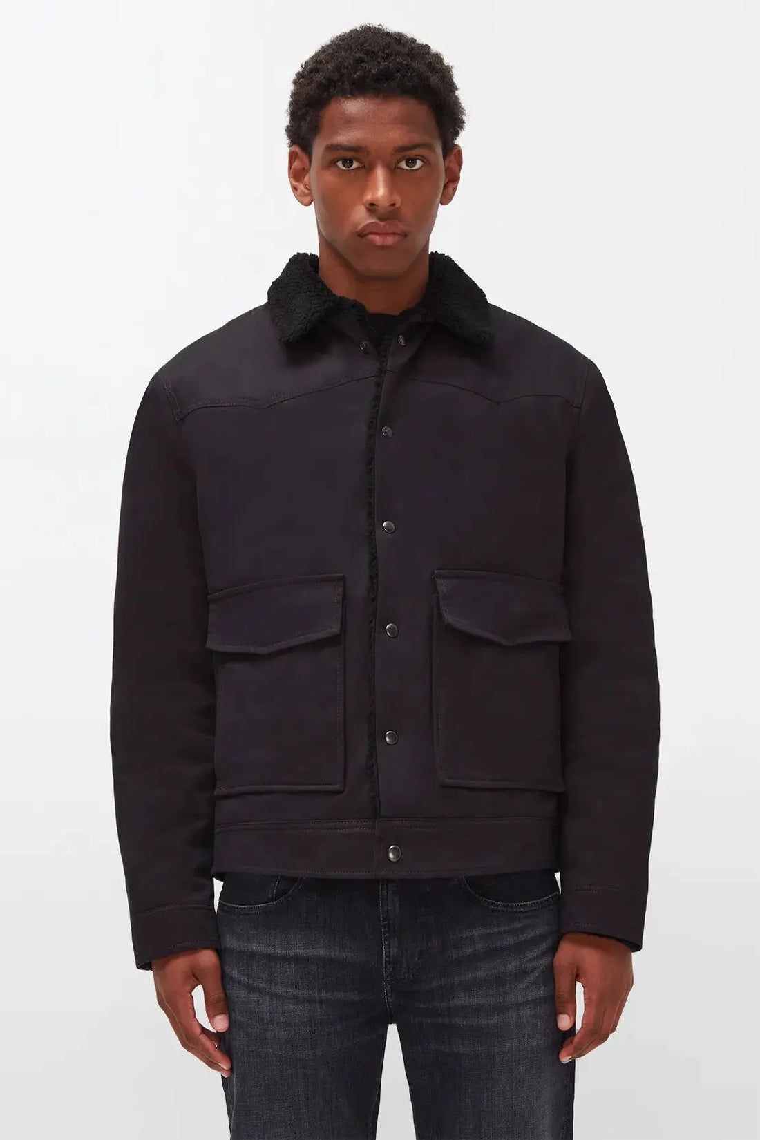 Western Trucker Cotton With Fake Fur Black - BEVAVA