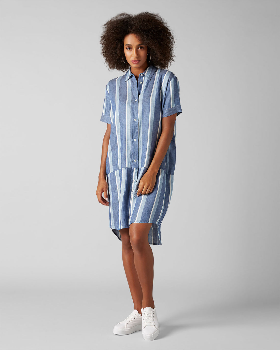 Light Blue Shirt Dress Cotton Stripes