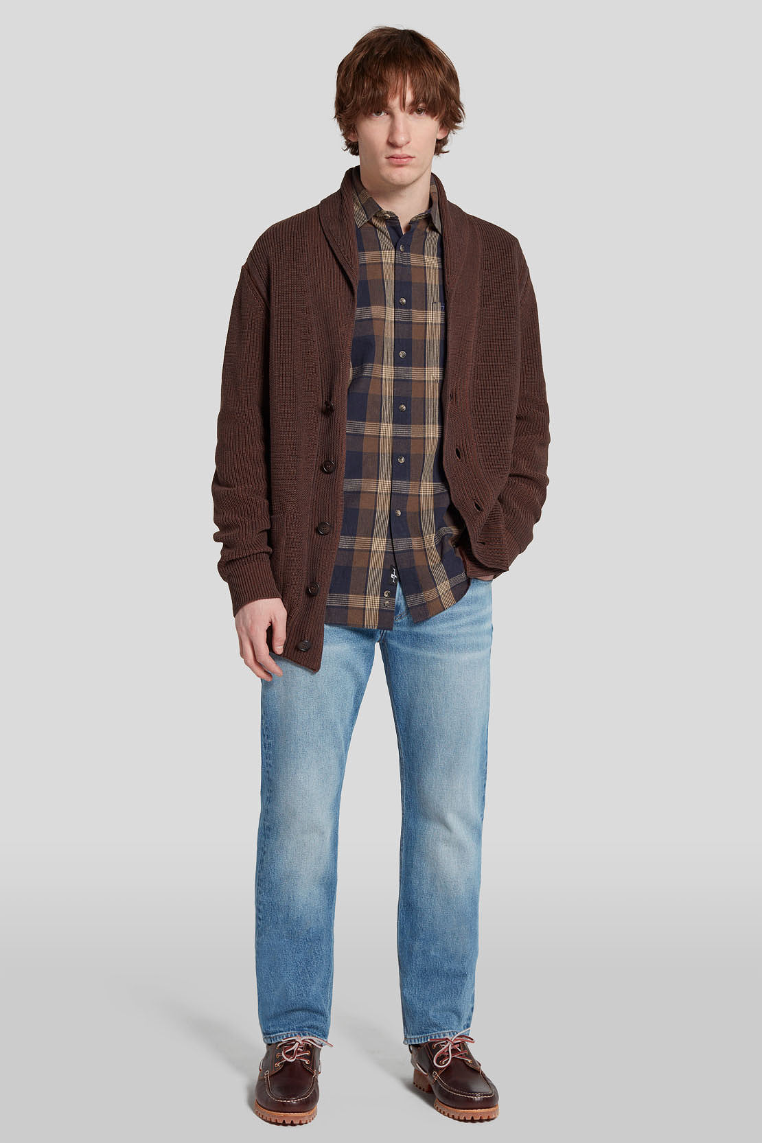 One Pocket Shirt Cotton Linen Check Brown_JSFM4340BR_BR_02