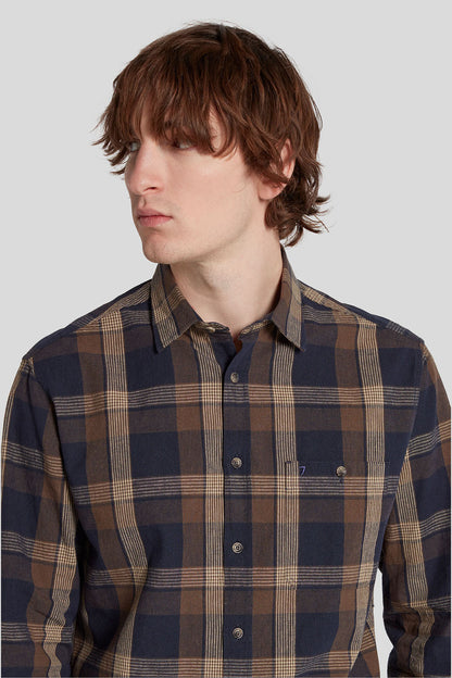 One Pocket Shirt Cotton Linen Check Brown_JSFM4340BR_BR_03