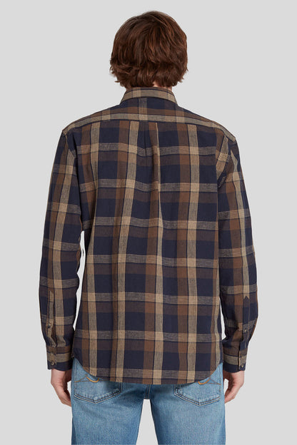 One Pocket Shirt Cotton Linen Check Brown_JSFM4340BR_BR_04