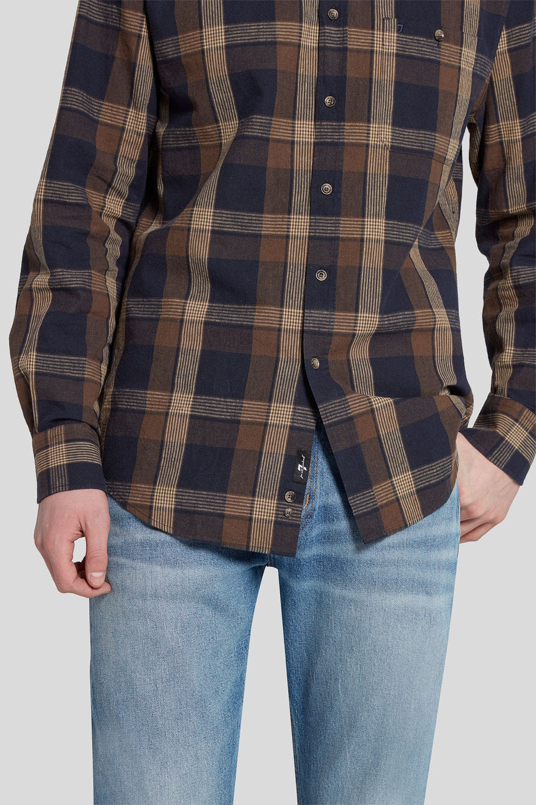 One Pocket Shirt Cotton Linen Check Brown_JSFM4340BR_BR_06