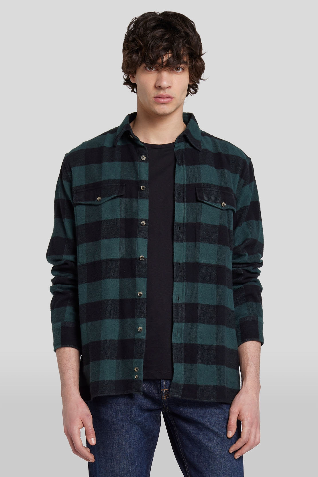 Overshirt Checkered Flannel Hunter Green_JSFM4360HG_HG_01