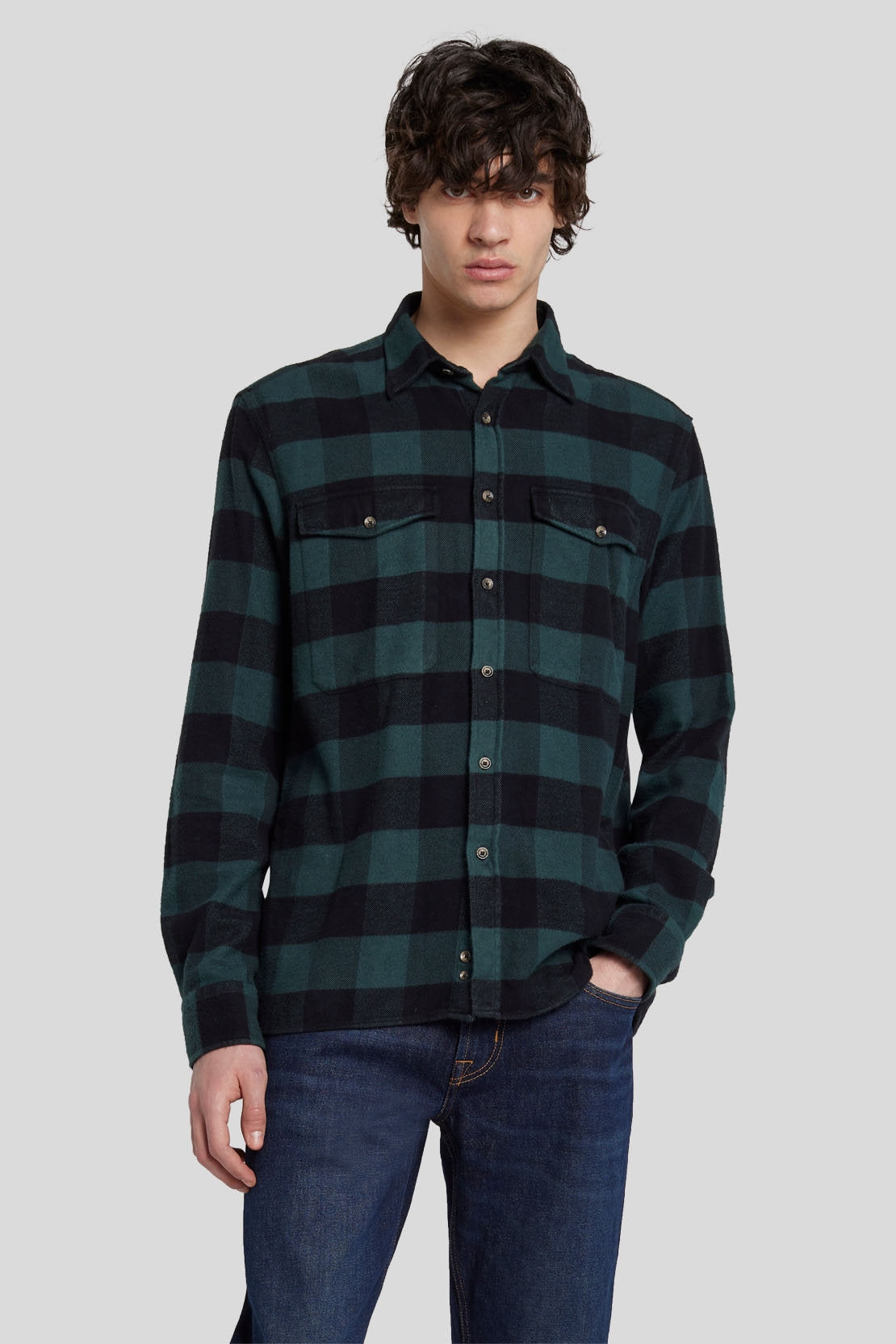 Overshirt Checkered Flannel Hunter Green_JSFM4360HG_HG_02