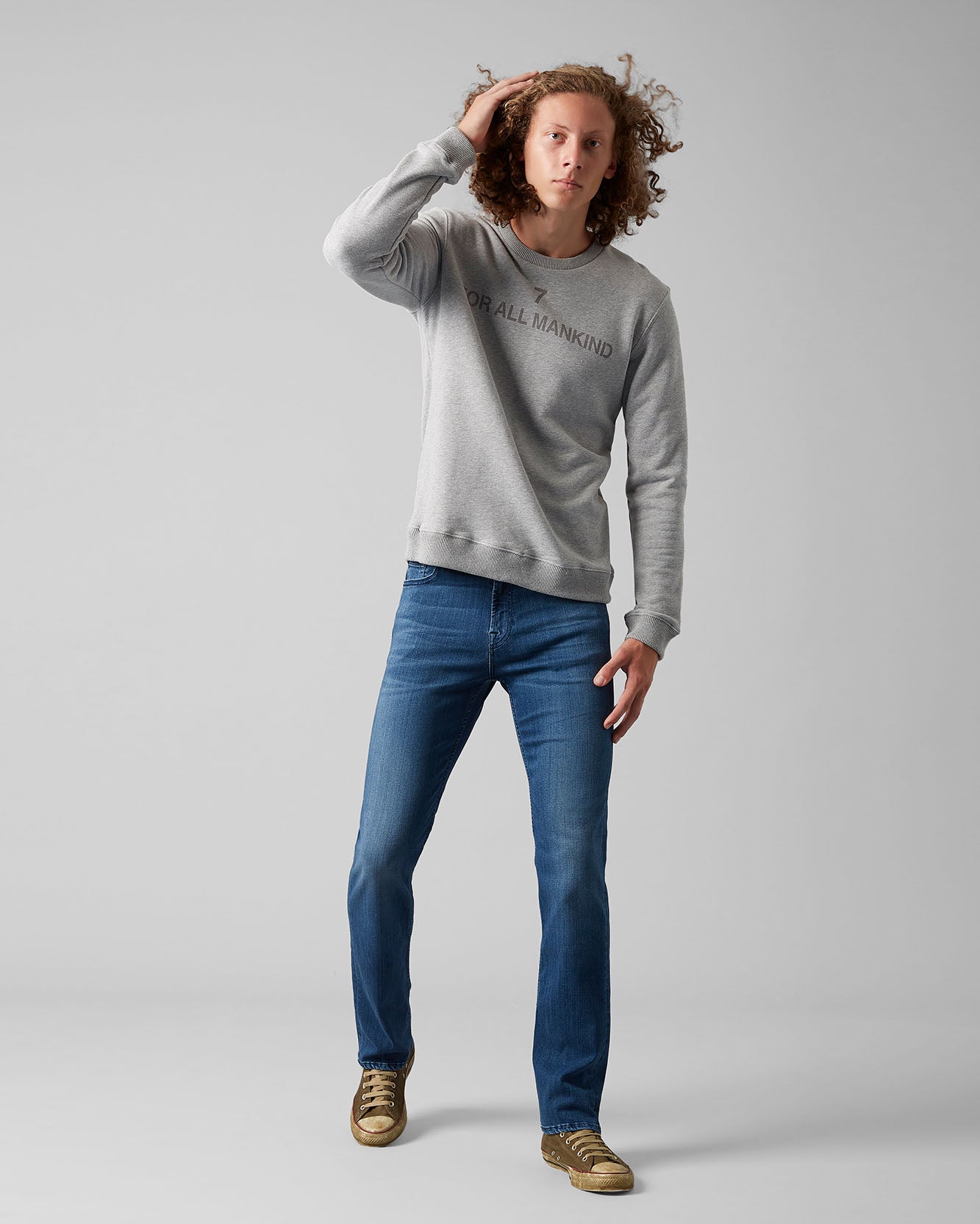 Light Grey Crew Neck Sweat Cotton Logo Grey Melange 7 For All Mankind