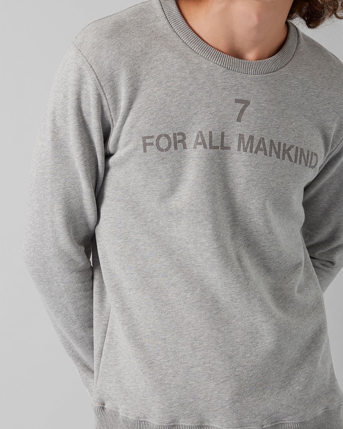 Light Grey Crew Neck Sweat Cotton Logo Grey Melange 7 For All Mankind