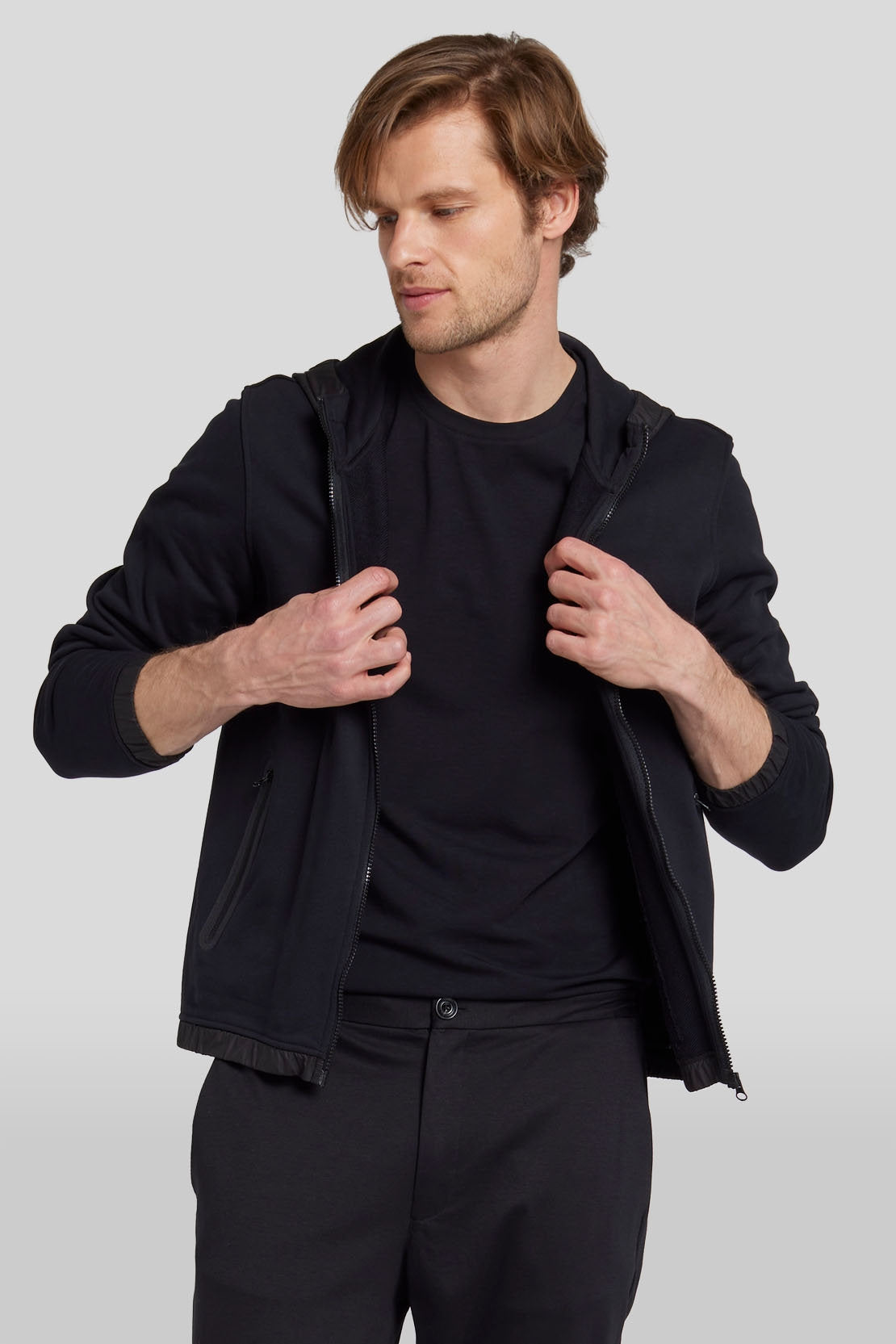 Hoodie Zip Cotton Elastane Black_JSGM357DBK_BK_02