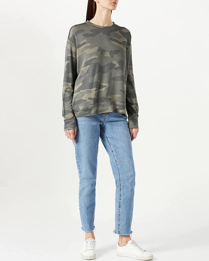 Kaki Crew Neck Pullover Baby French Terry Camu 7 For All Mankind