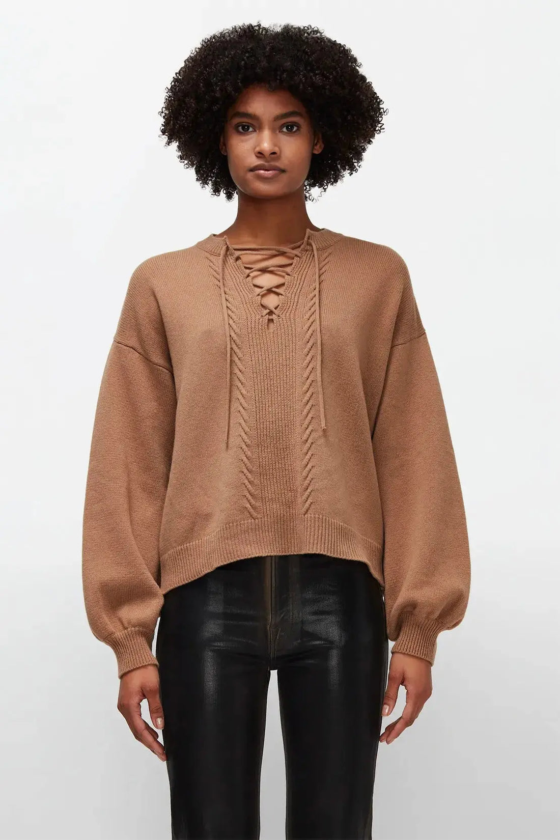 Lace Sweat Cashmere Wool Camel - BEVAVA