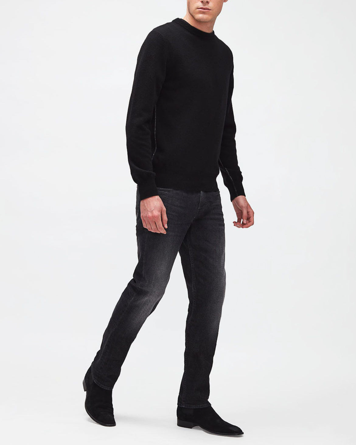 Black Crew Neck Knit Cashmere W/ Stitch Detail Black 7 For All Mankind