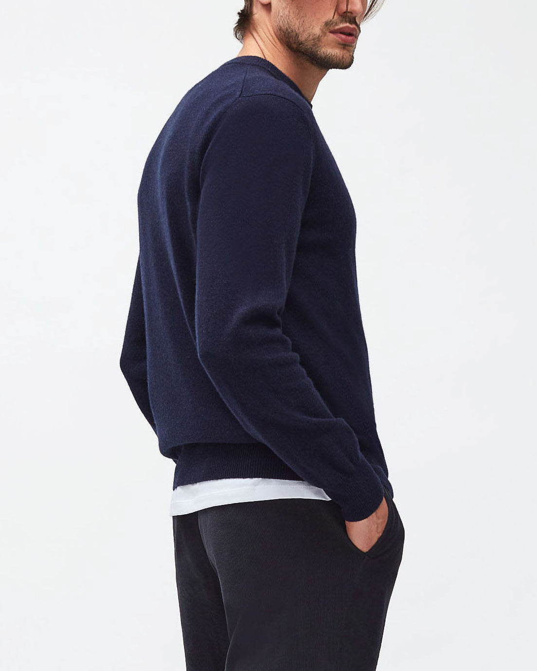 Dark Blue Crew Neck Knit Cashmere W/ Stitch Detail Navy 7 For All Mankind