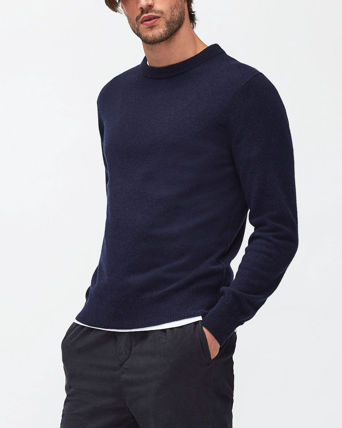 Dark Blue Crew Neck Knit Cashmere W/ Stitch Detail Navy 7 For All Mankind