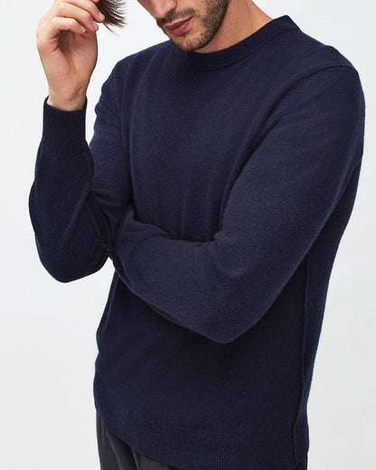 Dark Blue Crew Neck Knit Cashmere W/ Stitch Detail Navy 7 For All Mankind