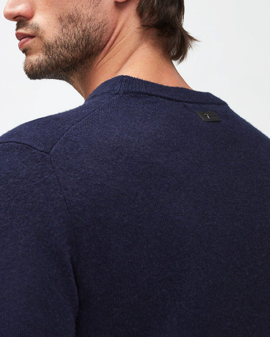 Dark Blue Crew Neck Knit Cashmere W/ Stitch Detail Navy 7 For All Mankind