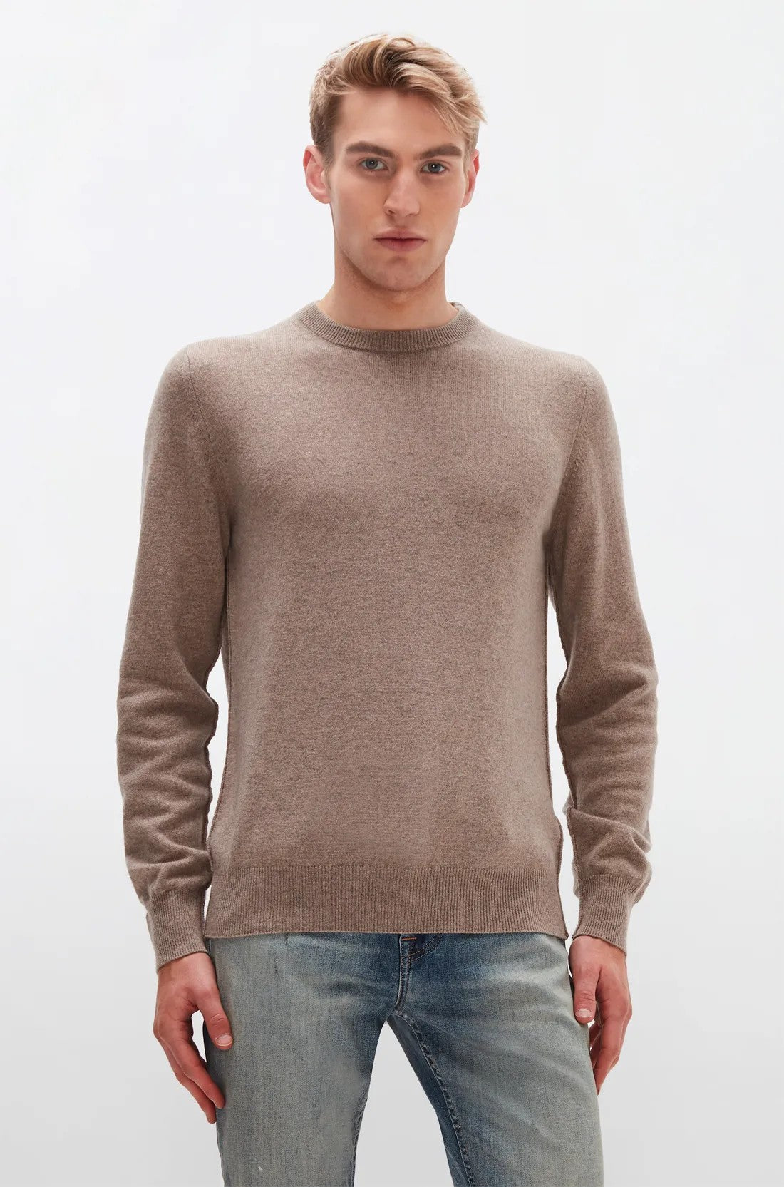 Crew Neck Knit Cashmere W/ Stitch Detail Taupe 7 For All Mankind