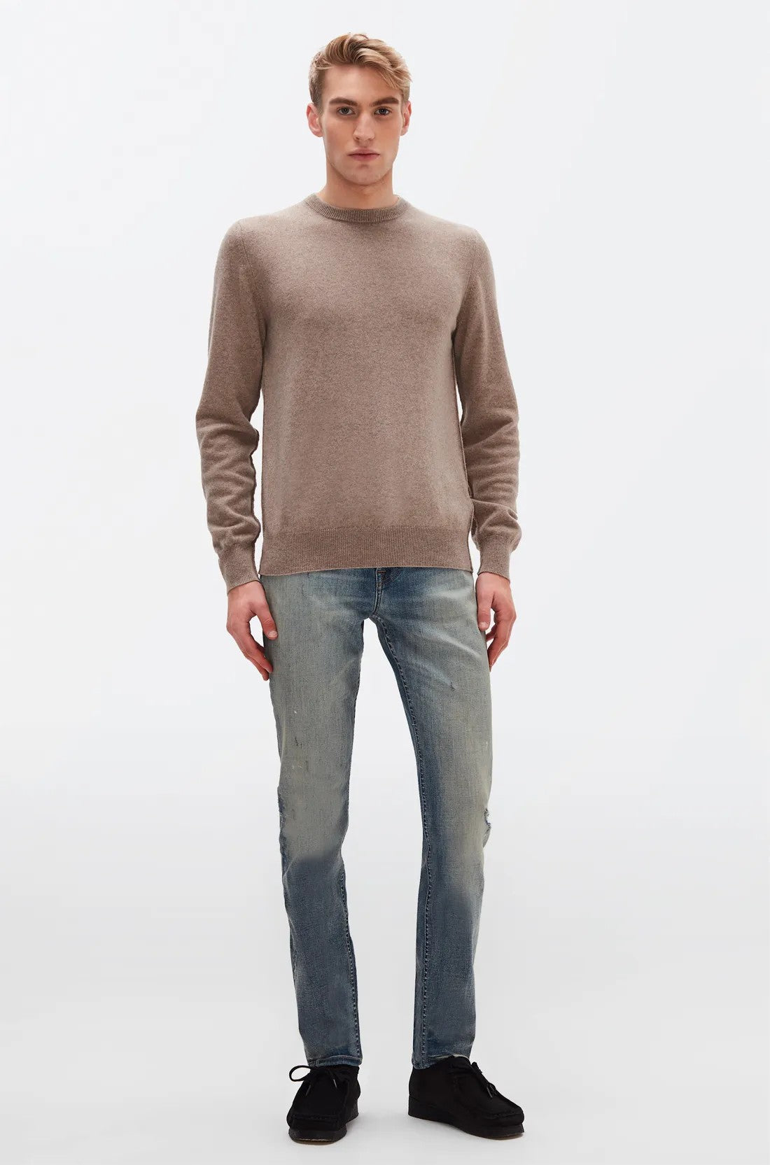 Crew Neck Knit Cashmere W/ Stitch Detail Taupe 7 For All Mankind