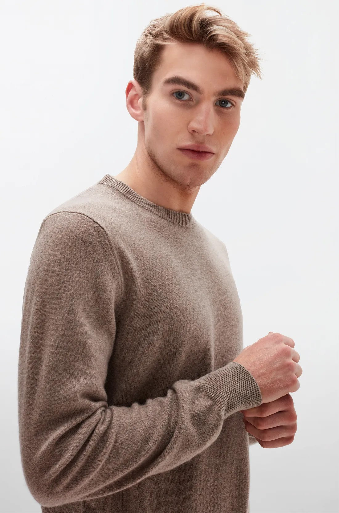 Crew Neck Knit Cashmere W/ Stitch Detail Taupe 7 For All Mankind