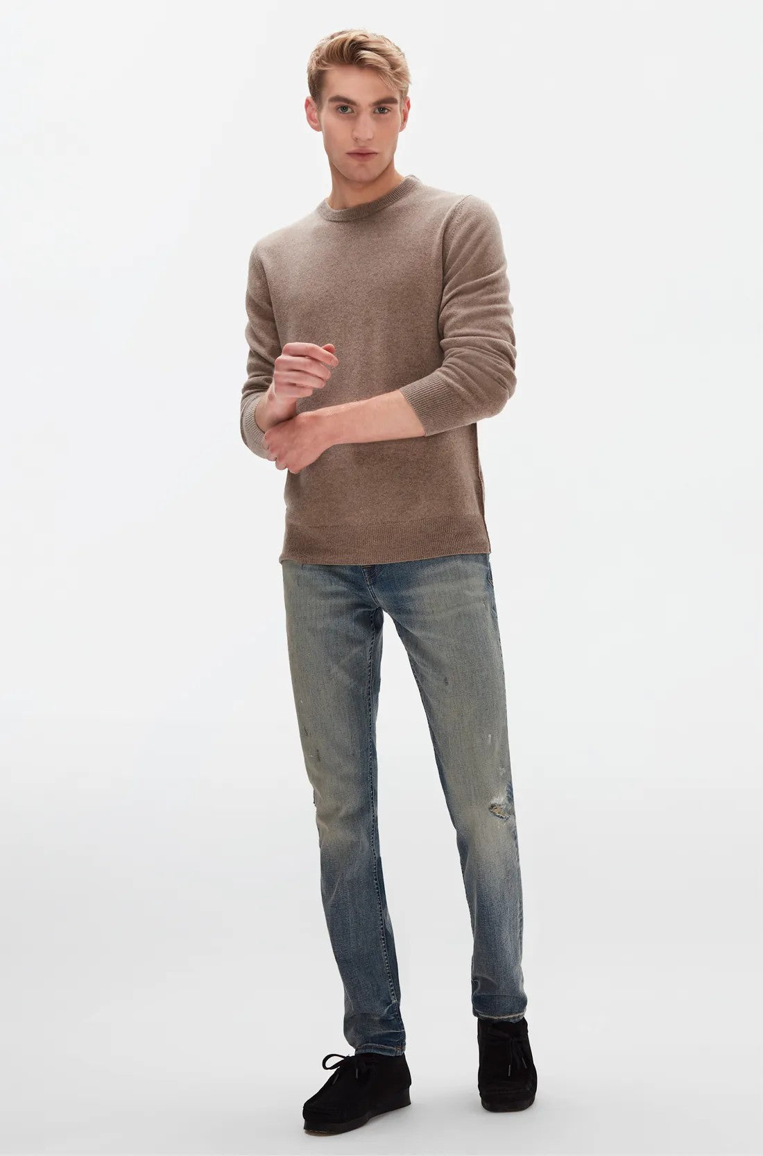 Crew Neck Knit Cashmere W/ Stitch Detail Taupe 7 For All Mankind